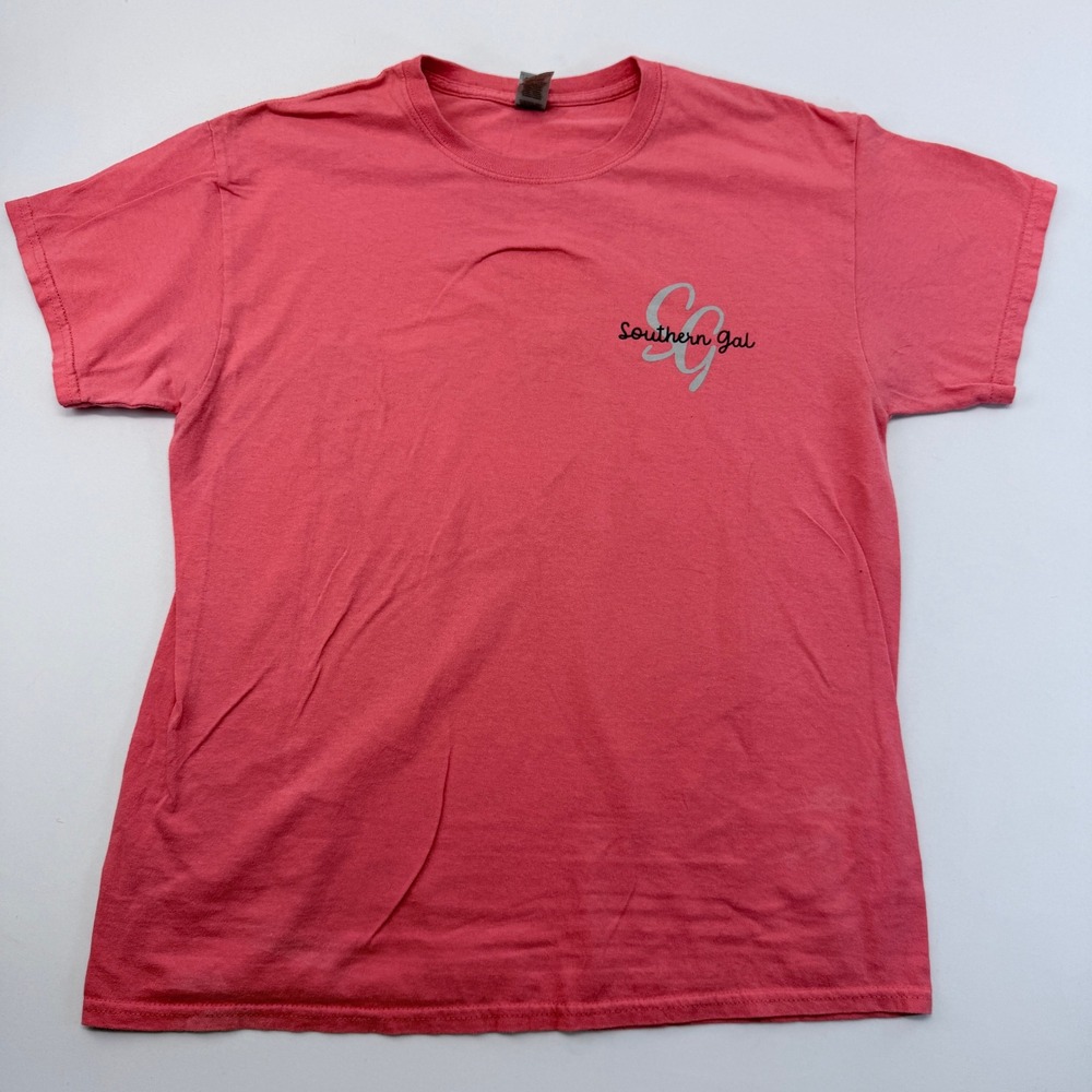 Southern Gal Mind Your Own Biscuits Graphic T-Shirt Coral Pink Large Gildan